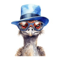 watercolour ostrich dressed in clothes . AI Generated png