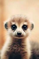 Portrait of cute meerkat with big eyes looking at camera. AI Generative photo