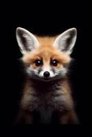 Red fox on a black background. Close-up. Studio photo. AI Generative photo