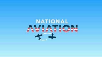 animated footage of national aviation day with a combination of airplanes and lettering with a blue sky and green screen background. video