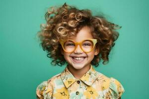 Young girl with hands raised photo