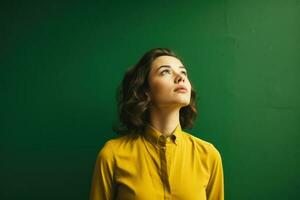 Young woman thinking on vivid background photo