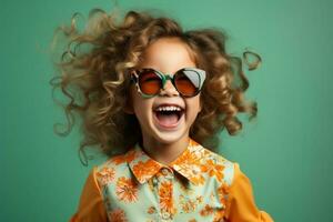 Young girl with hands raised photo