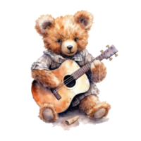 acquerello orso giocando chitarra . ai generato png