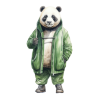 watercolour panda dressed in clothes . AI Generated png