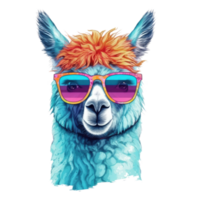 acuarela alpaca vistiendo Gafas de sol . ai generado png