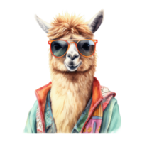 waterverf lama gekleed in kleren . ai gegenereerd png