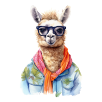 waterverf lama gekleed in kleren . ai gegenereerd png