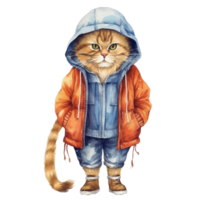 watercolour cat dressed in clothes . AI Generated png