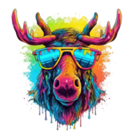 watercolor moose wearing sunglasses . AI Generated png