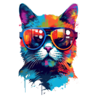 vattenfärg katt bär solglasögon . ai genererad png