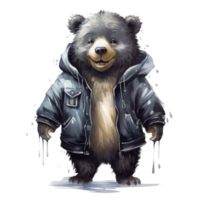 watercolour bear dressed in clothes . AI Generated png