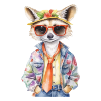 watercolour racoon dressed in clothes . AI Generated png
