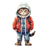 watercolour cat dressed in clothes . AI Generated png