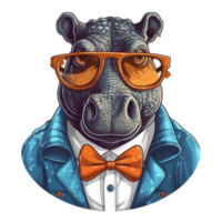 watercolor hippo wearing sunglasses . AI Generated png