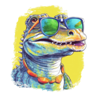 watercolor crocodile wearing sunglasses . AI Generated png