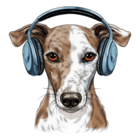 watercolor whippet Dog wearing headphones . AI Generated png