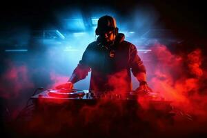 dark music background with playing DJ photo
