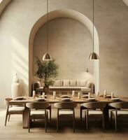 Minimalist dinning room in beige colors photo