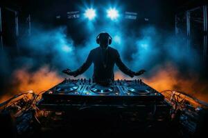 dark music background with playing DJ photo