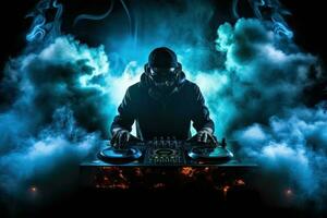 dark music background with playing DJ photo