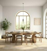 Minimalist dinning room in beige colors photo