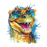 waterverf krokodil vervelend zonnebril . ai gegenereerd png