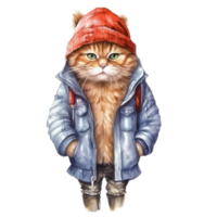 watercolour cat dressed in clothes . AI Generated png