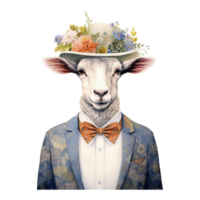 watercolour sheep dressed in clothes . AI Generated png