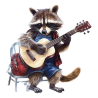 watercolor raccoon playing guitar . AI Generated png