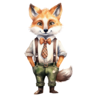watercolour wolf dressed in clothes . AI Generated png