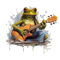 watercolor frog playing guitar . AI Generated png