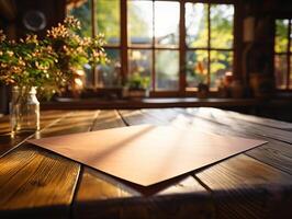 paper on the wooden table, real photography with smooth lighting and sun light AI generate photo