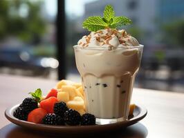 photography of bowl smoothies in cafe made with photo
