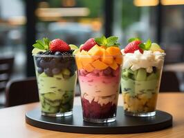 photography of bowl smoothies in cafe made with AI generative photo