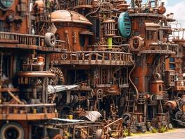 steam punk tribal village, insane detail made by AI generative photo