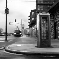A realistic picture of a line outside a phone booth, on the sideways photo