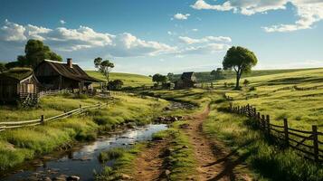 granja en sub urbano a tarde, ultra realista, suave Encendiendo hecho por ai generativo foto