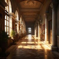 A realistic pictures of a hallway of a building in a renaissance era AI generative photo