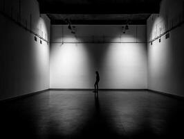 black and white picture of a silhouette in the empty room photo