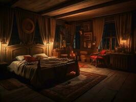 interior bedroom full furniture, insane detail, smooth lighting AI generative Photo