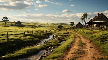 granja en sub urbano a tarde, ultra realista, suave Encendiendo hecho por ai generativo foto