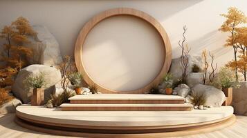 Podium background with cream color tone japanese style made by photo