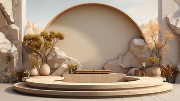 Podium background with cream color tone japanese style made by photo