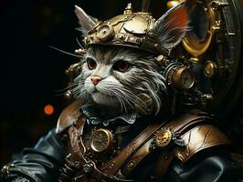 photography of steam punk cat in sea, insane detail AI generative photo