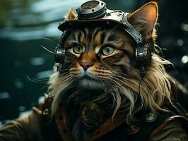 photography of steam punk cat in sea, insane detail AI generative photo