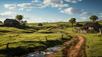 granja en sub urbano a tarde, ultra realista, suave Encendiendo hecho por ai generativo foto