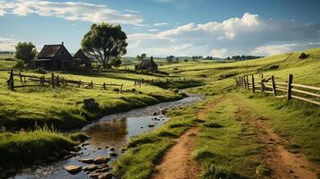 granja en sub urbano a tarde, ultra realista, suave Encendiendo hecho por ai generativo foto