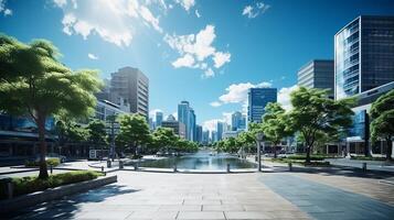 ciudad panorama con rascacielos edificios, luz hecho por ai generado foto