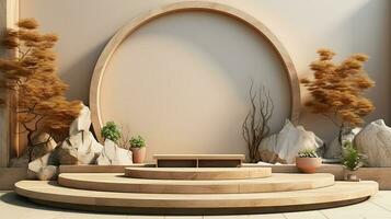 podio antecedentes con crema color tono japonés estilo hecho por ai generativo foto